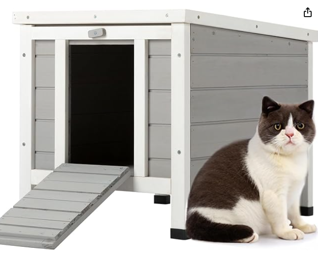CO-Z Outdoor Cat House, Weatherproof Rabbit Hutch Hideout, Wooden Outside Shelter for Feral Cats, Rabbits, Chicken, Small Animal Houses & Habitats, Idea for Guinea Pigs Pigeons Ducks Tortoises, White