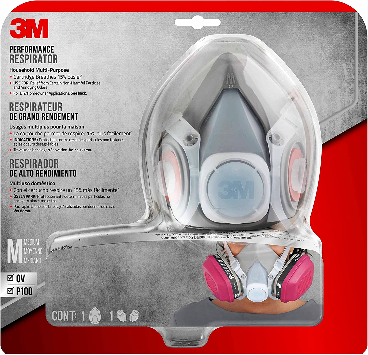 3M Household Multifunctional Protective Face Shield, includes: 1 mask and 1 pair of vapor filter cartridges with P100 particulate filter