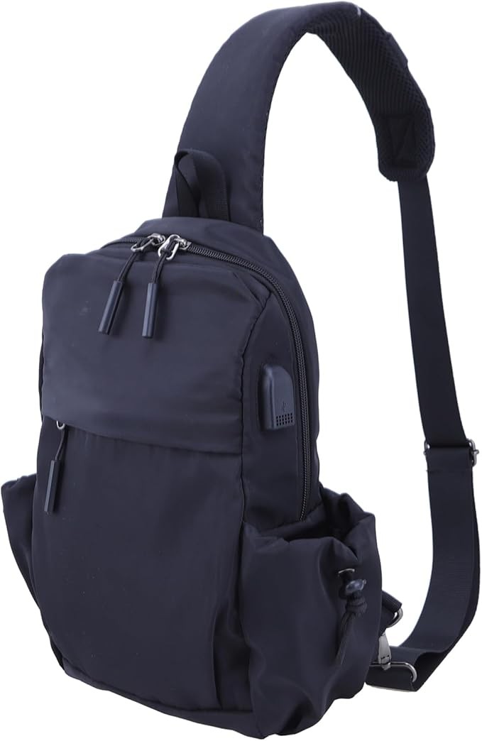 Small Black Sling Crossbody Backpack Shoulder Bag for Men Women, Lightweight One Strap Backpack Sling Bag Backpack for Hiking Walking Biking Travel Cycling Port-Nylon, Medium